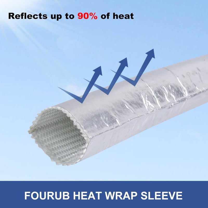 FOURUB Automotive Aluminum Heat Shield Sleeve Wrap Wire Up to 485 °F, Cable Heat Shield Fire Sleeve Heat Resistance Silver Inner Diameter (3/4"-14ft) - Image 3